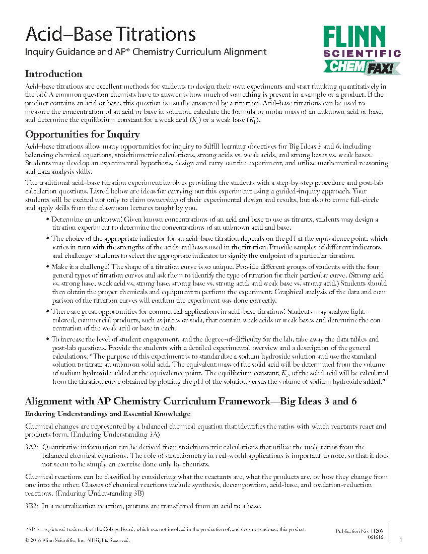 worksheet Acid Base Titration Worksheet chem fax acid base titrations answers 28 images inquiry guidance and ap chemistry