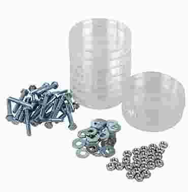 nuts, bolts, washes, petri dishes