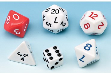 dice, mutli-sided dice, coins