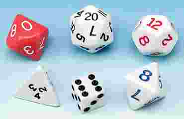 dice, mutli-sided dice, coins