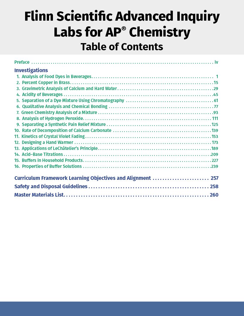 Flinn Scientific Advanced Inquiry Labs for AP® Chemistry Lab Manual