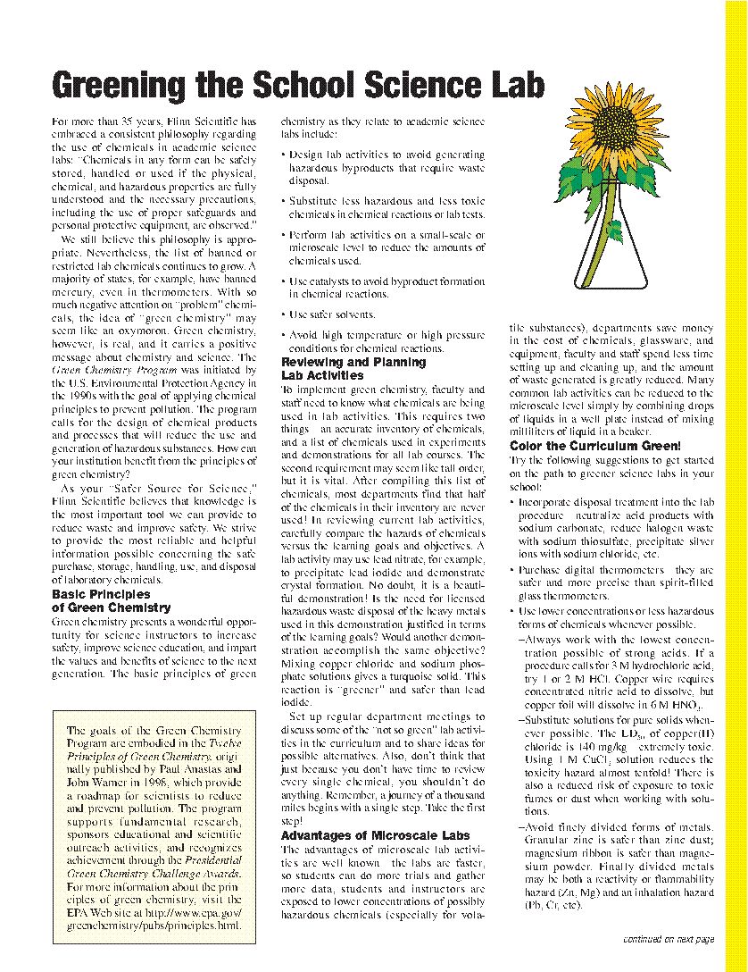 Greening the Science Lab | Flinn Scientific