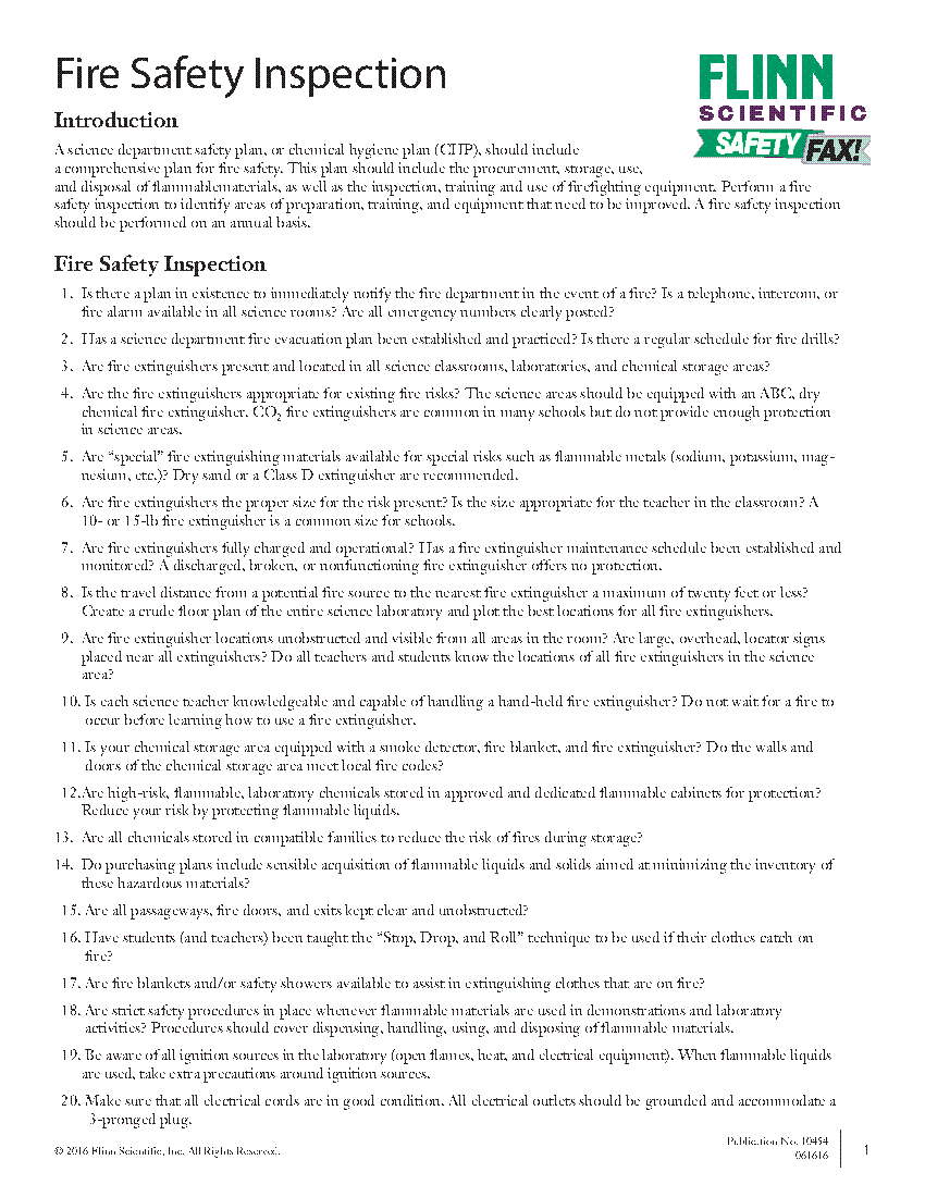Fire Safety Inspection | Flinn Scientific