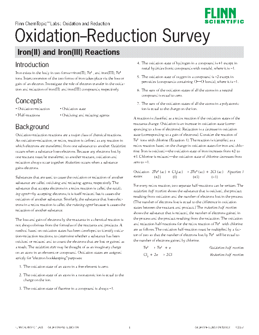 OxidationReduction Survey Iron(II) and Iron(III) Reactions—ChemTopic