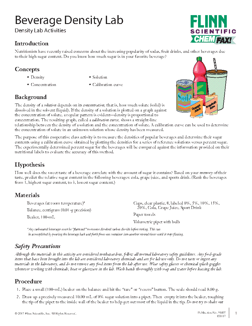 Beverage Density Lab Flinn Scientific