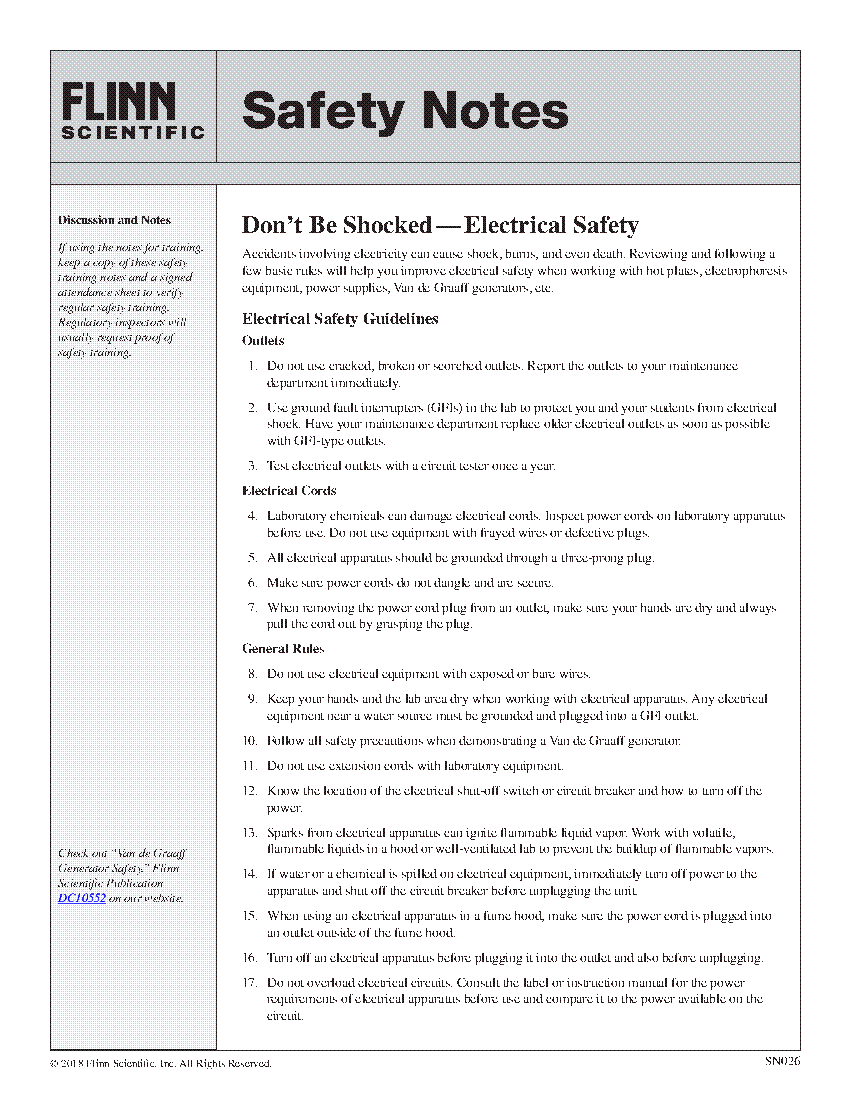 Don’t Be Shocked—Electrical Safety Flinn Scientific