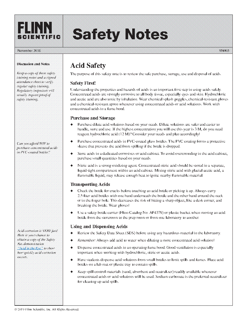 Acid Safety Flinn Scientific