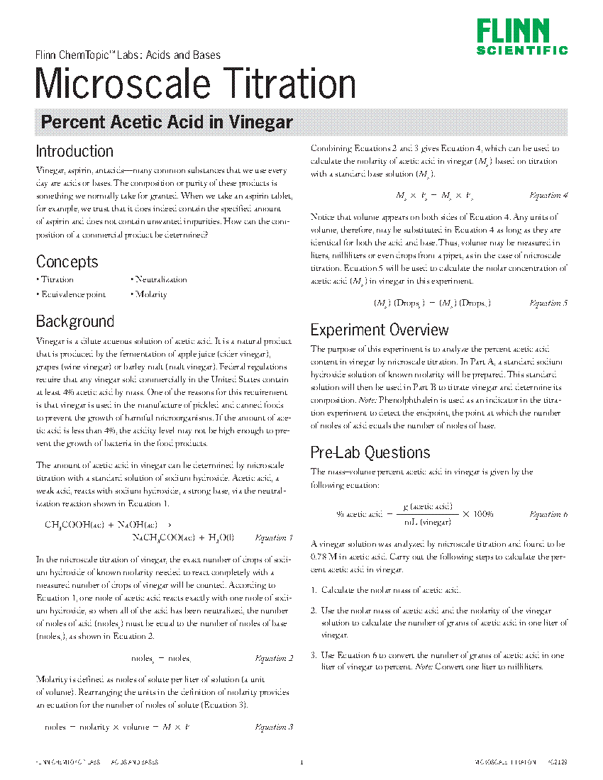 Microscale Titration Percent Acetic Acid in Vinegar—ChemTopic™ Lab