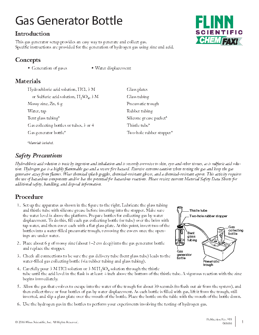 Gas Generator Bottle Instructions Flinn Scientific