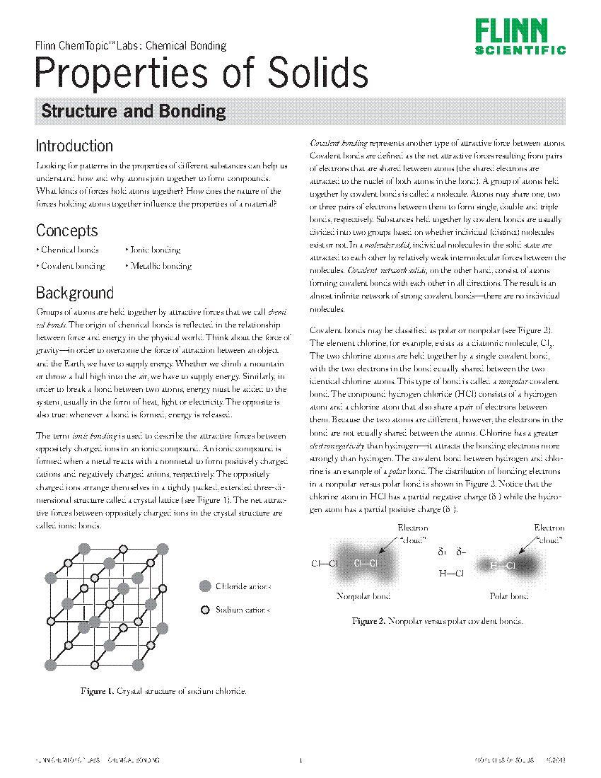 Properties of Solids Structure and Bonding—ChemTopic™ Lab Activity