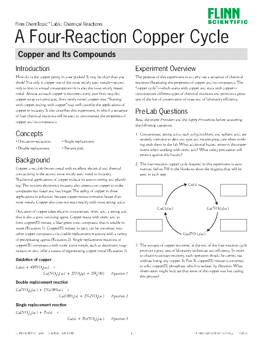 A FourReaction Copper Cycle Copper and Its Compounds—ChemTopic™ Lab