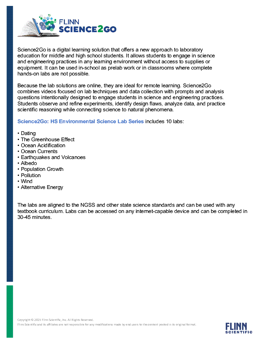 HS Environmental Science Overview, Science2Go | Flinn Scientific