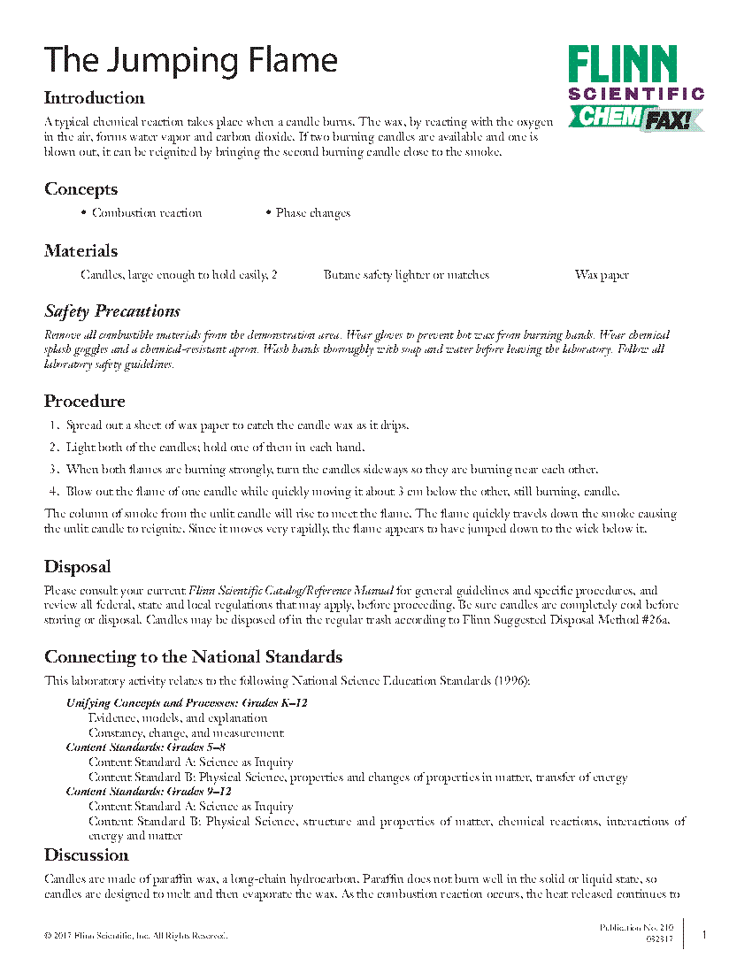 The Jumping Flame Flinn Scientific
