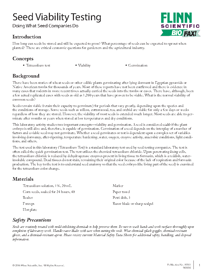 Seed Viability Testing Flinn Scientific