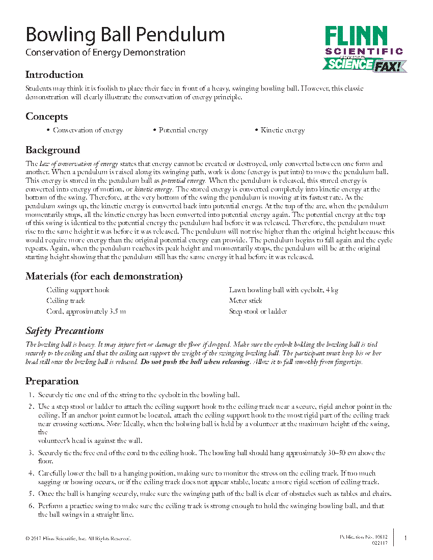 Bowling Ball Pendulum Flinn Scientific
