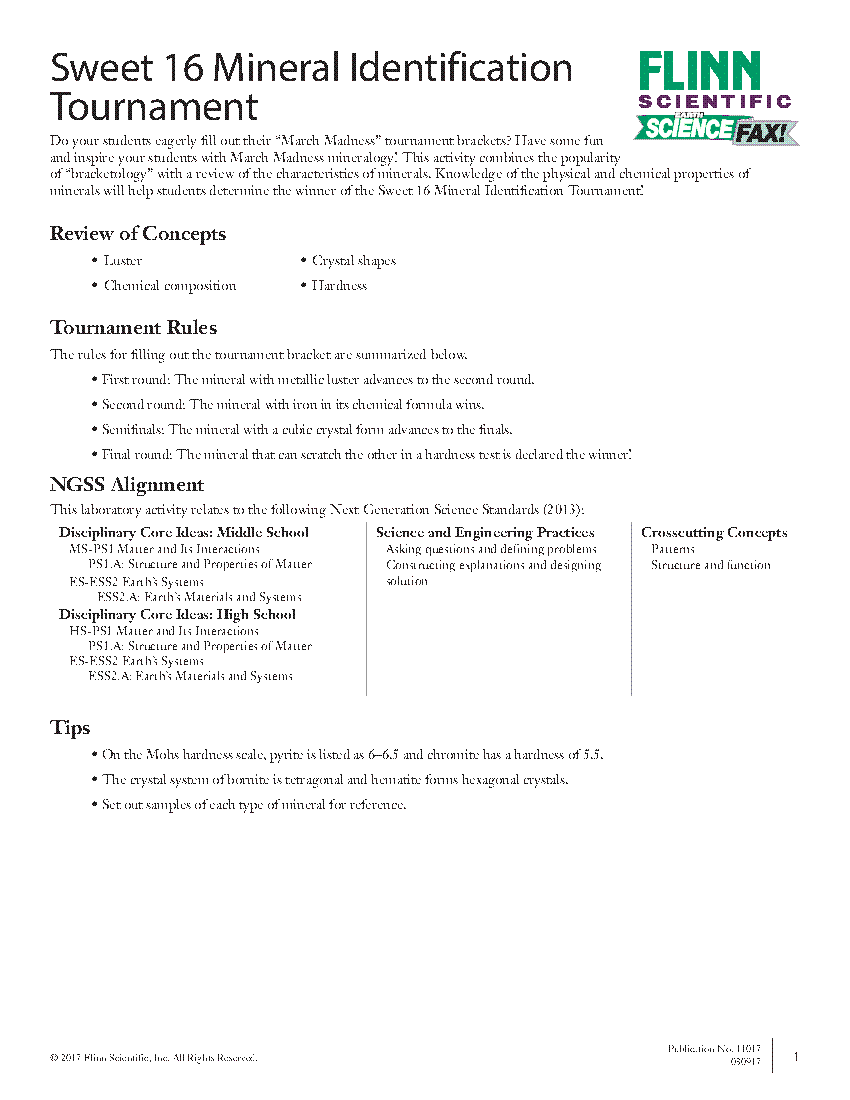 Sweet 16 Mineral Identification Tournament | Flinn Scientific