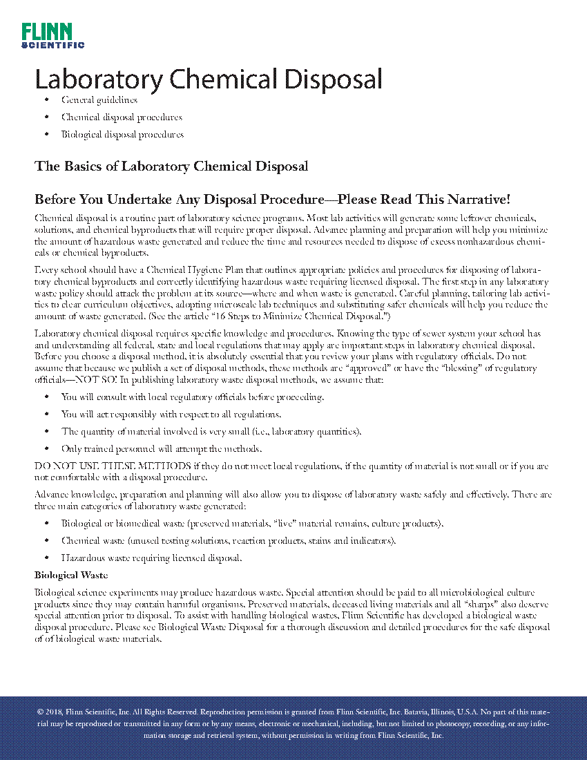 Laboratory Chemical Disposal Flinn Scientific