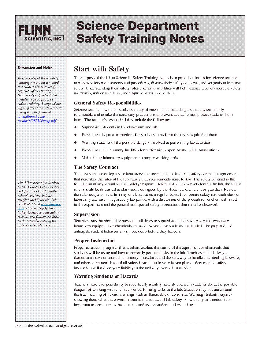 Start with Safety Flinn Scientific