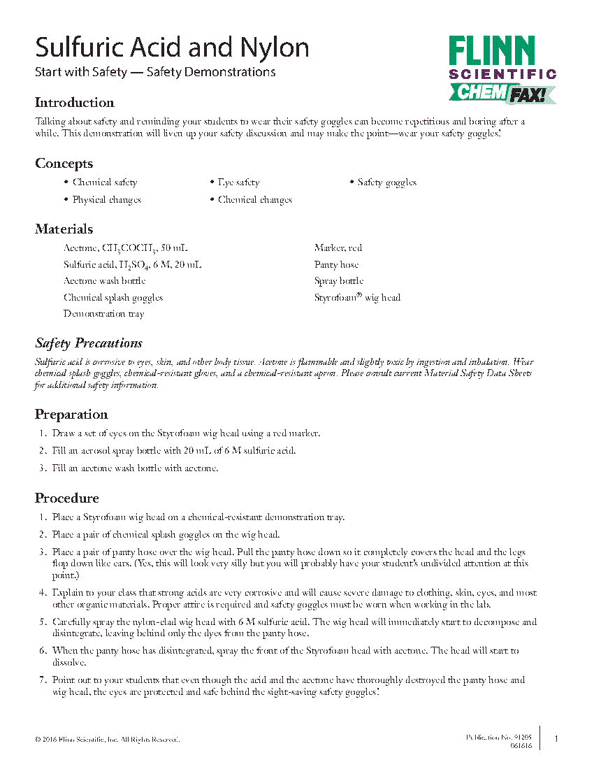Sulfuric Acid and Nylon Flinn Scientific