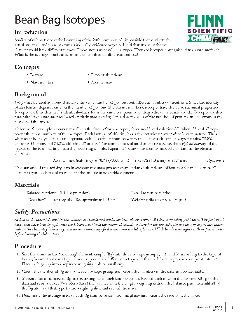 Bean Bag Isotopes Flinn Scientific