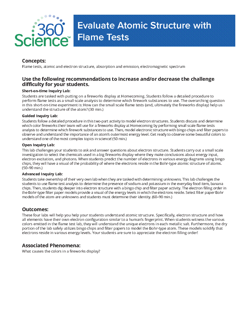 360Science™ Evaluate Atomic Structure with Flame Tests Flinn Scientific