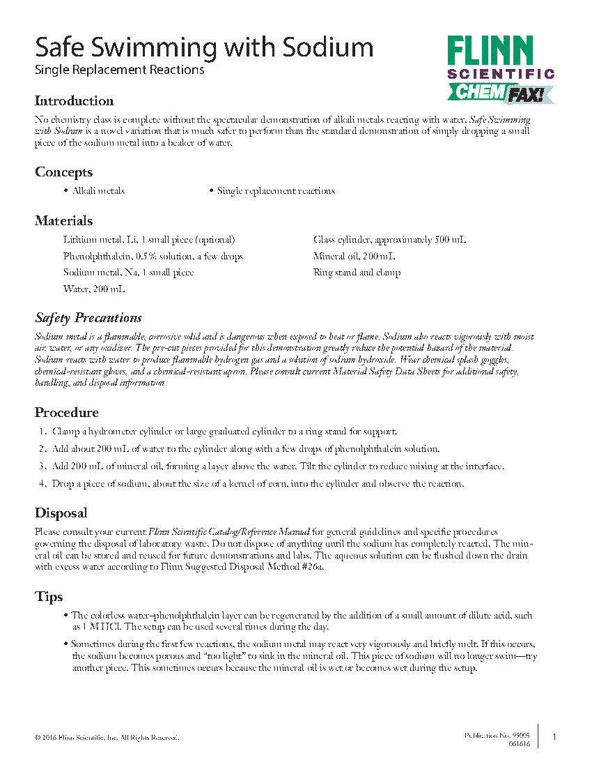Safe Swimming with Sodium Flinn Scientific