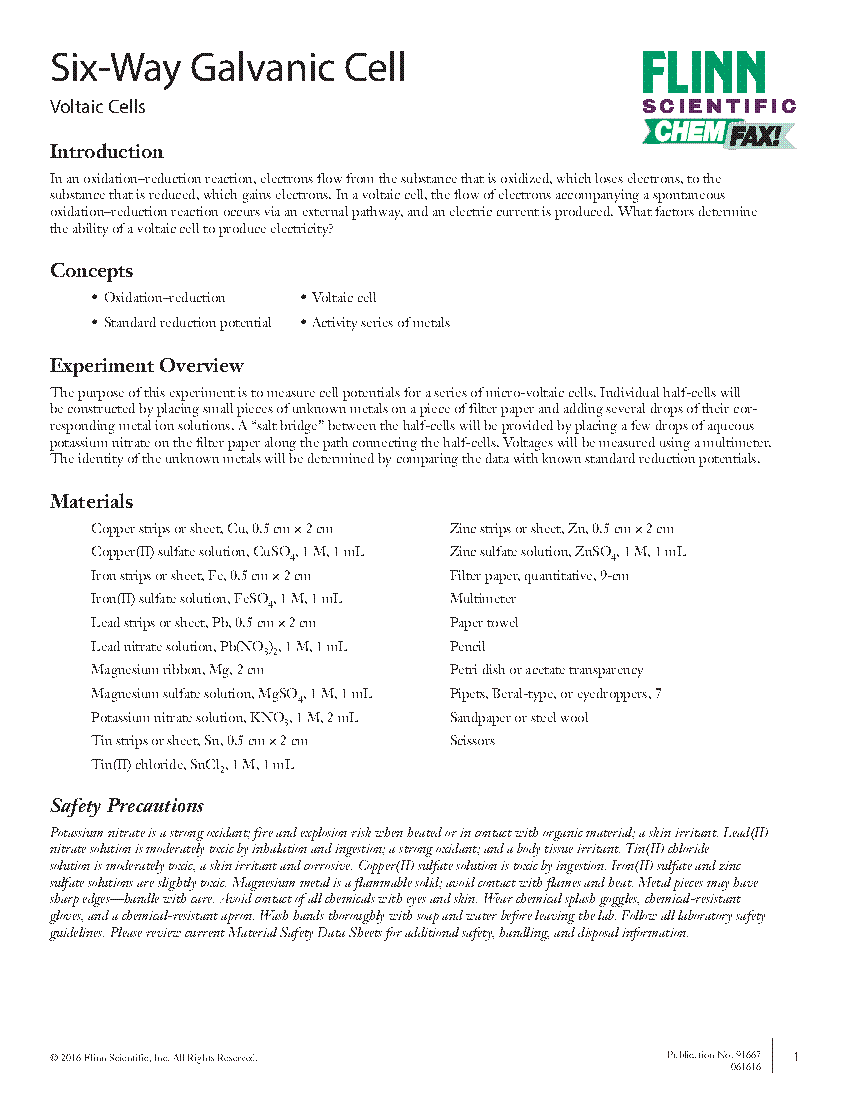 Thermodynamics of galvanic cells lab report